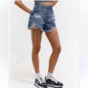 New Zara The HW Blue Jean Shorts In Alma Blue